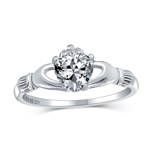 Bling Jewelry Womens Friendship BFF Birthstone Clear CZ Claddagh Band Ring 925 Sterling Silver
