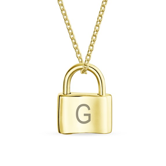 Bling Jewelry Womens G- Monogram Lock Pendant Charm Lovers Padlock Necklace Gold Plated 16 Inch