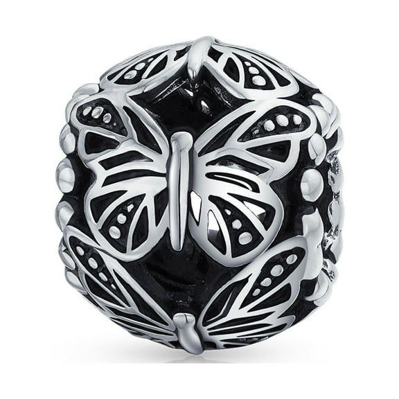 Bling Jewelry Womens Garden Insect Filigree Butterfly Charm Bead Sterling Silver for Bracelets