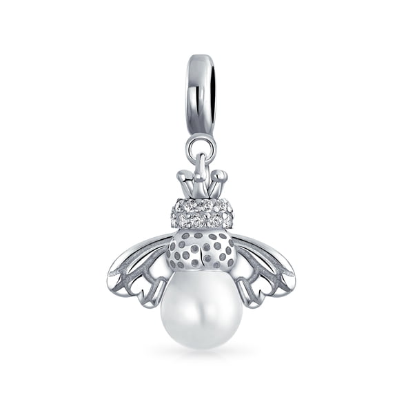 Bling Jewelry Womens .925 Sterling Silver Garden Insect White Pearl Queen Bumble Bee Dangle Charm Bead Fit