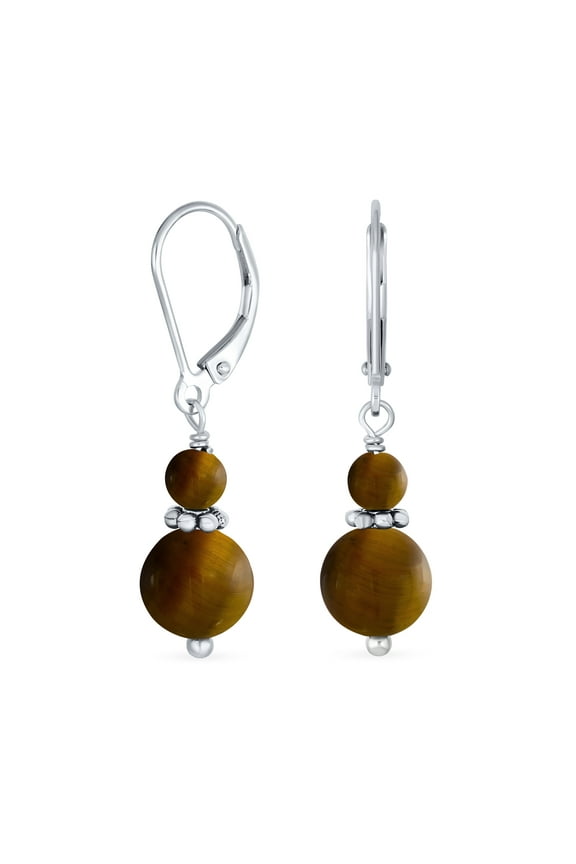 Womens Brown Tiger Eye  Bali Milgrain Edged Drop Dangle Earring