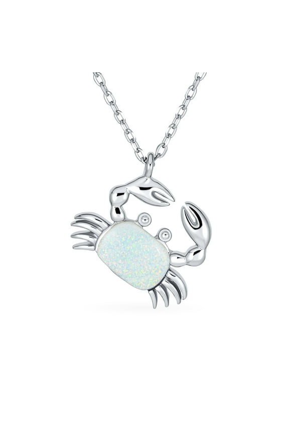 Womens Nautical Natural Stones Blue White Opal Crab Pendant Necklace Sterling Silver