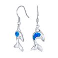 thumbnail image 1 of Bling Jewelry Womens Gemstone Created Blue Opal Dolphin Dangle Gemstone Earrings in Sterling Silver, 1 of 4