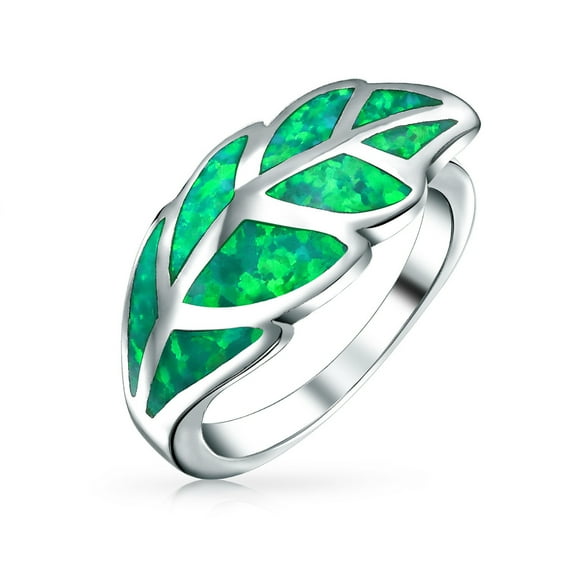 Bling Jewelry Womens Western Gemstone Green Opal Inlay Ivy Leaf Silver Ring