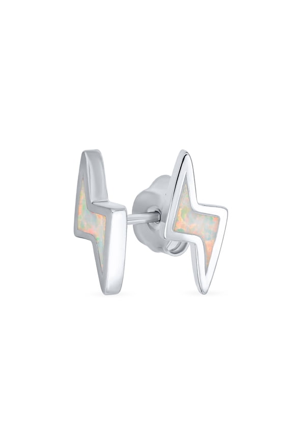 Womens Gemstone Opal Lightning Bolt Stud Earrings in Sterling Silver