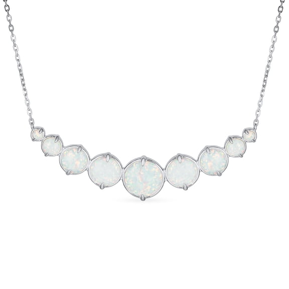 Bling Jewelry Womens Gemstone Statement Pendant Necklace with White Created Opal in Sterling Silver