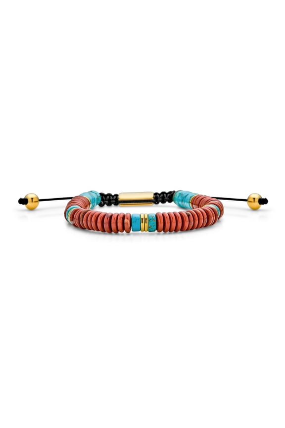 Womens Red Blue Turquoise Carnelian Gemstone  Chakra Bolo Bracelet Gold Plated Adjustable
