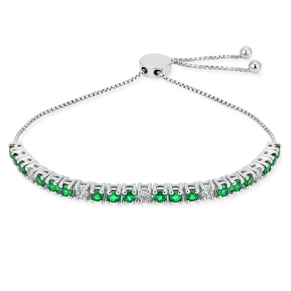 Bling Jewelry Womens Gemstones 2.2 CTW White Zircon & Green Emerald Tennis Bracelet Sterling Silver