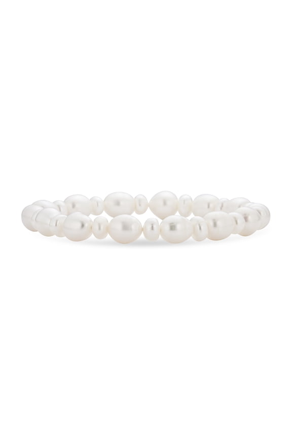Womens Baroque White Freshwater Pearl Stretch Bracelet Stackable
