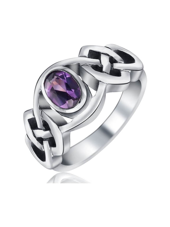 Womens Celtic Purple Amethyst Trinity Love Knot Infinity Band Ring Sterling Silver