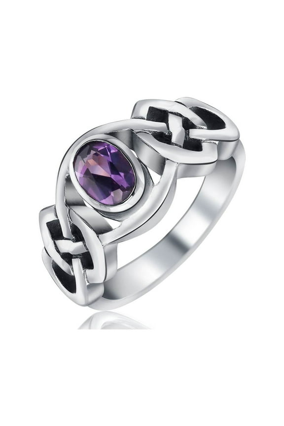 Womens Celtic Purple Amethyst Trinity Love Knot Infinity Band Ring Sterling Silver