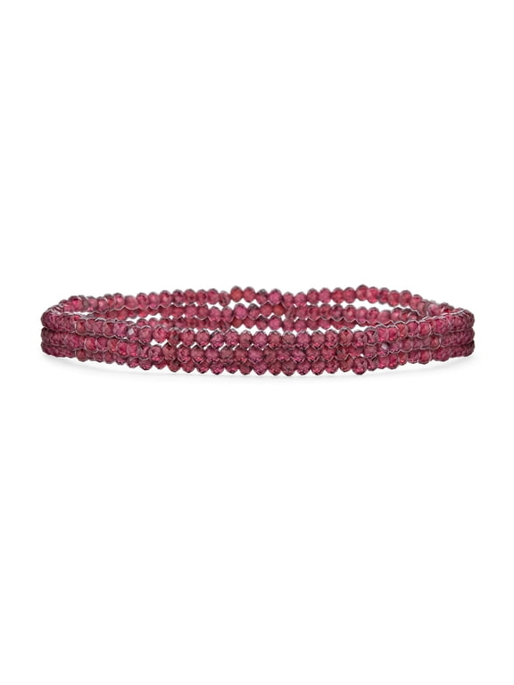 Womens Red Garnet Mini Seed Bead Stretch Bracelet Stackable Strands (Set of 3)