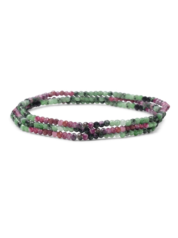 Womens Rose Green Zoisite Mini Seed Bead Stretch Bracelet Stackable Strands Set-3
