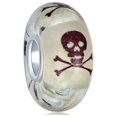 thumbnail image 1 of Bling Jewelry Womens Glow In The Dark Skull Crossbones Glass Charm Bead for European Bracelets, 1 of 3