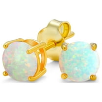 Bling Jewelry Womens Golden Created Opal Round Solitaire Stud Earrings Gold Plated 6MM