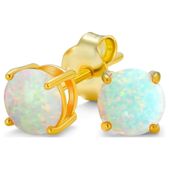 Bling Jewelry Womens Golden Created Opal Round Solitaire Stud Earrings Gold Plated 6MM