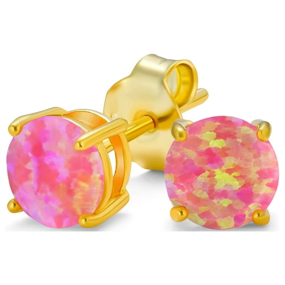 Bling Jewelry Womens Golden Created Opal Round Solitaire Stud Earrings Gold Plated 6MM
