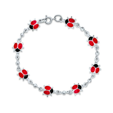 Bling Jewelry Womens Good Luck Red Ladybug Multi Charm Strand Bracelet .925 Sterling Silver 7"