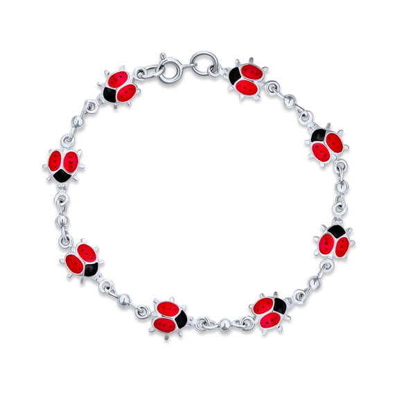 Bling Jewelry Womens Good Luck Multi Charms Enamel Red Ladybugs Strand Bracelet .925 Sterling Silver