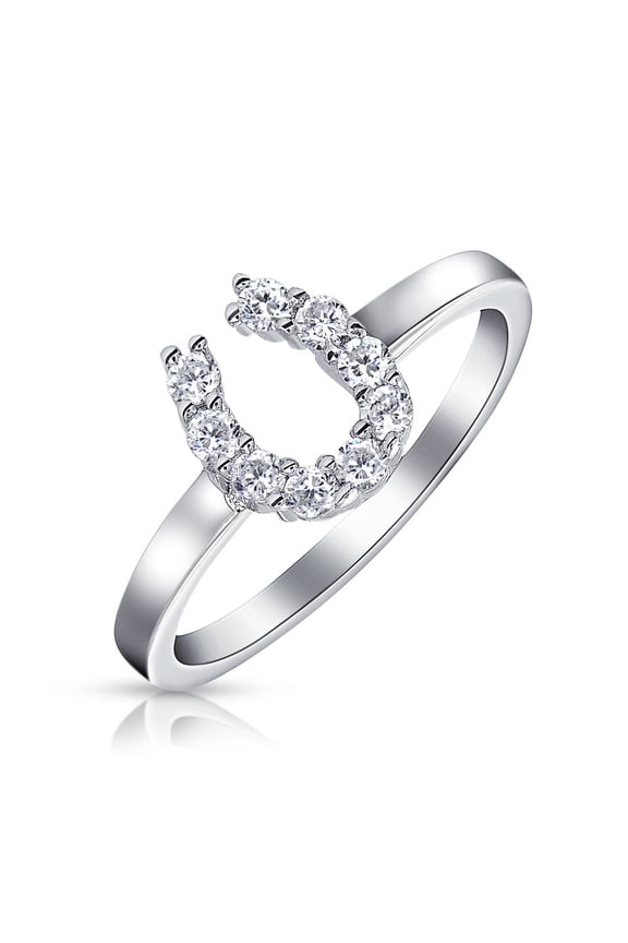 Womens Good Luck Cubic Zirconia Pave CZ Equestrian Horseshoe Ring .925 Sterling Silver