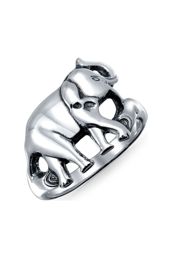 Womens Good Luck Trunk Up Zoo Animal Elephant Ring .925 Sterling Silver