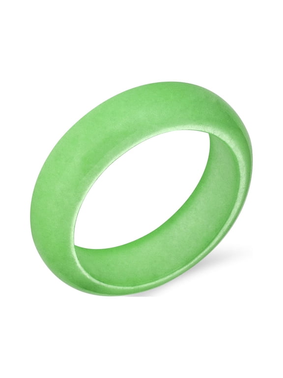 Womens Good Luck Energy Natural Green Jade Band Plain Smooth Ring Stackable