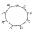thumbnail image 1 of Bling Jewelry Womens Equestrian Good Luck Horseshoe Horses Dangle Charm Bracelet .925 Sterling Silver, 1 of 6