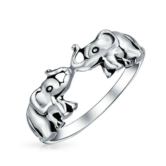 Bling Jewelry Womens Good Luck Trunk Up Zoo Animal Two Elephant Ring .925 Sterling Silver