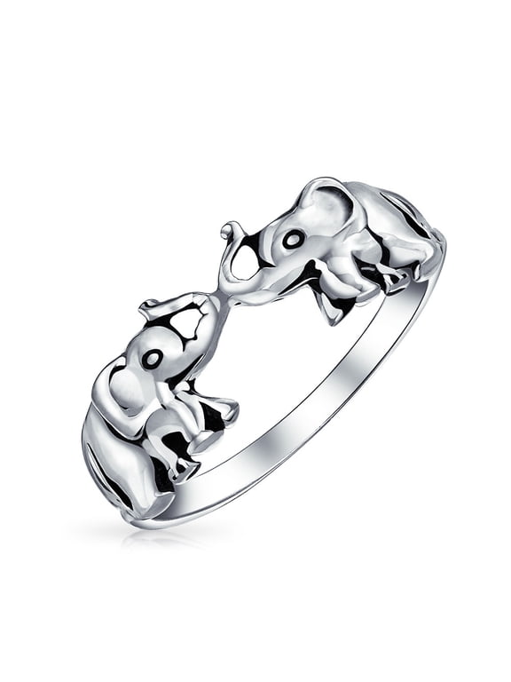 Womens Good Luck Trunk Up Kissing Elephant Ring .925 Sterling Silver Zoo Animal