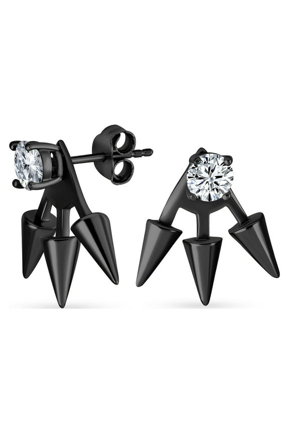 Womens Goth Spike Arrow Earring Jacket with CZ Black 14k Gold Plated Sterling Silver