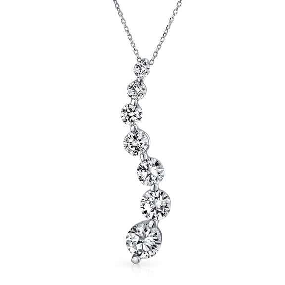 Bling Jewelry Womens Graduated Seven Solitaire CZ Love Is A Journey Pendant Necklace .925 Silver