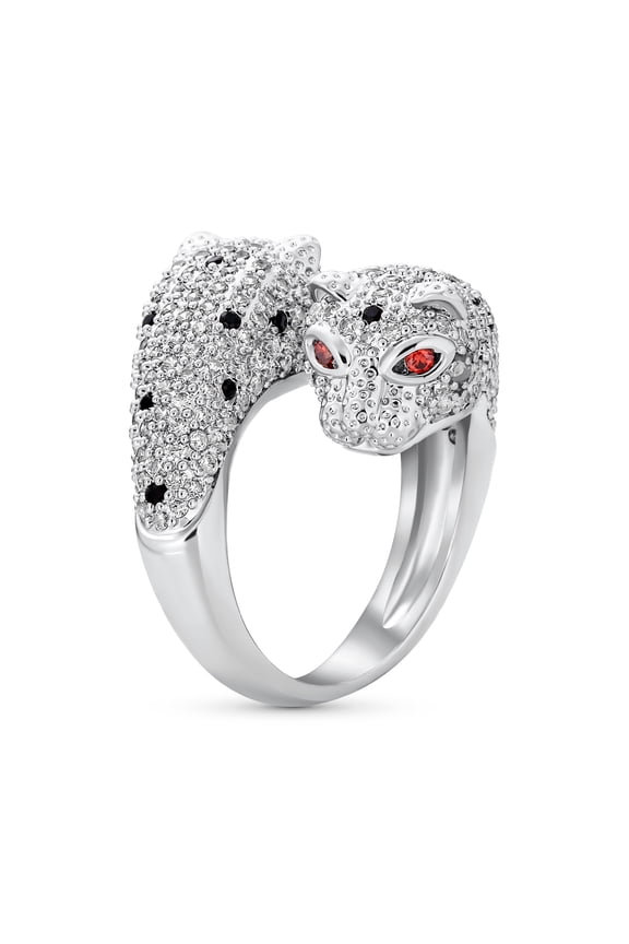 Womens Green Eye Cubic Zirconia Cocktail Statement Ring Silver-Plated Panther Design
