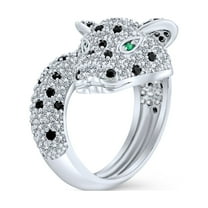 Bling Jewelry Womens Green Eye Cubic Zirconia Cocktail Statement Ring Silver-Plated Panther Design
