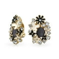 thumbnail image 1 of Bling Jewelry Womens Black White Cats Eye Garden Butterflies Flower Clip On Earrings Non Pierced Ears Gold Plated, 1 of 6