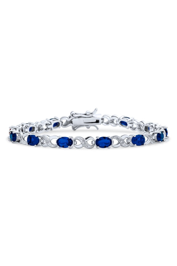 Womens Forever Love Symbol Infinity Tennis Bracelet 9CT Oval Sapphire Blue Cubic Zirconia CZ Silver