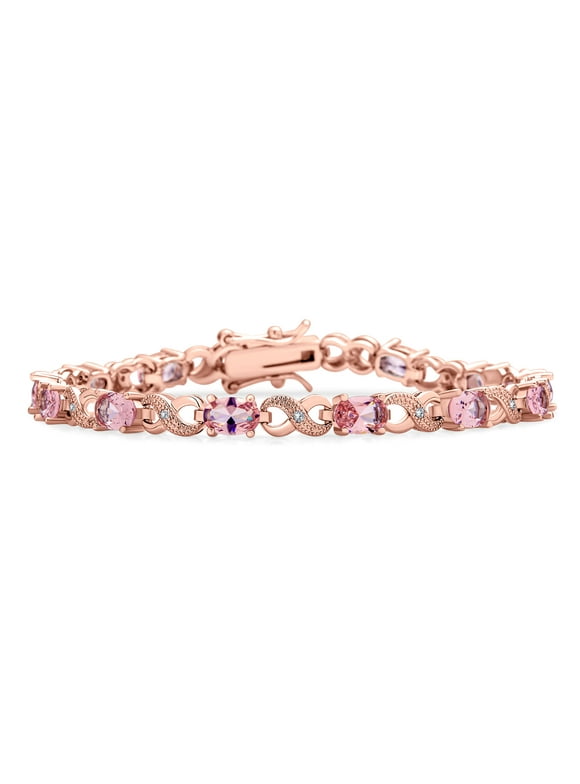 Womens Forever Love Symbol Infinity Tennis Bracelet 9CT Oval Pink Cubic Zirconia CZ Rose Gold