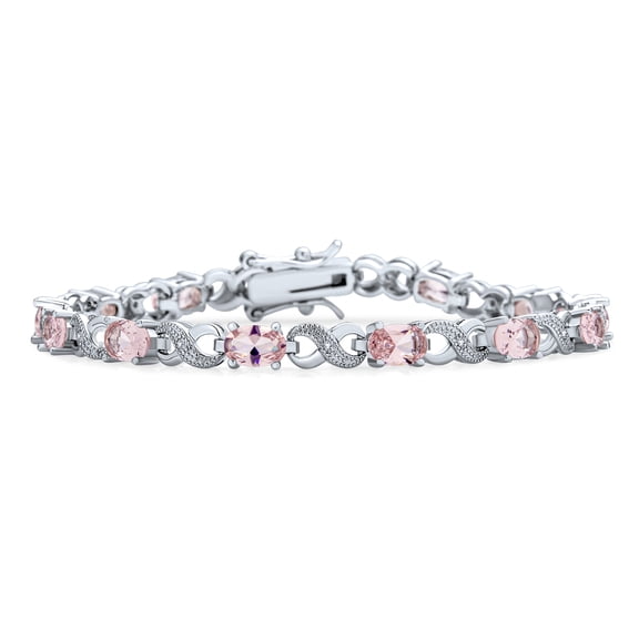 Bling Jewelry Womens Forever Love Symbol Infinity Tennis Bracelet 9CT Oval Pink Cubic Zirconia CZ Silver
