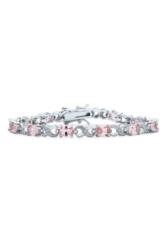 Womens Forever Love Symbol Infinity Tennis Bracelet 9CT Oval Pink Cubic Zirconia CZ Silver