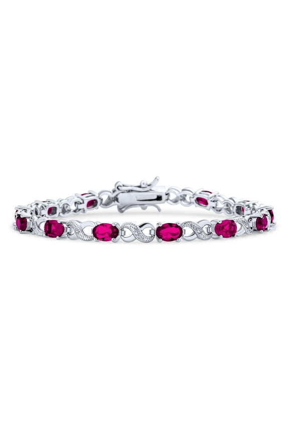 Womens Forever Love Symbol Infinity Tennis Bracelet 9CT Oval Fushia Pink Cubic Zirconia CZ Silver