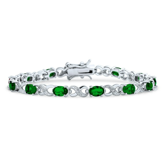 Bling Jewelry Womens Forever Love Symbol Infinity Tennis Bracelet 9CT Oval Emerald Greem Zirconia CZ Silver