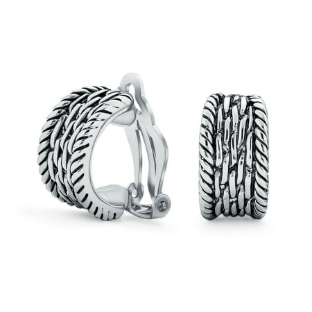 Bling Jewelry Womens Twisted Cable Chain Weave Clip On Earrings Button Style Non Pierced Ears Oxidized Rhodium Plated