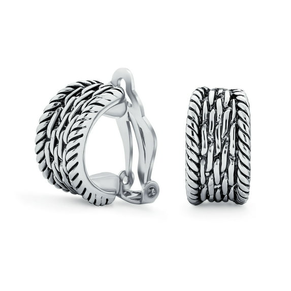 Bling Jewelry Womens Twisted Cable Weave Half Hoop Clip On Earrings Oxidized