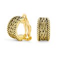 thumbnail image 1 of Bling Jewelry Womens Twisted Cable Chain Weave Wide Half Hoop Clip On Earrings Oxidized Gold Plated, 1 of 4