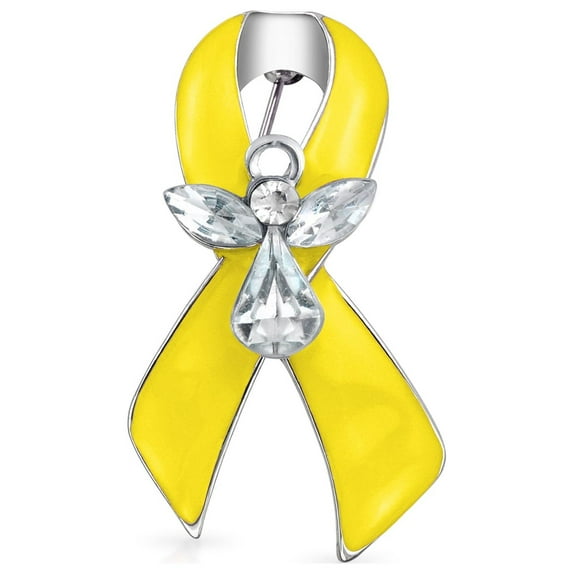 Bling Jewelry Womens Guardian Angel Cancer Awareness Support Ribbon Brooch Pin Crystal Yellow Enamel