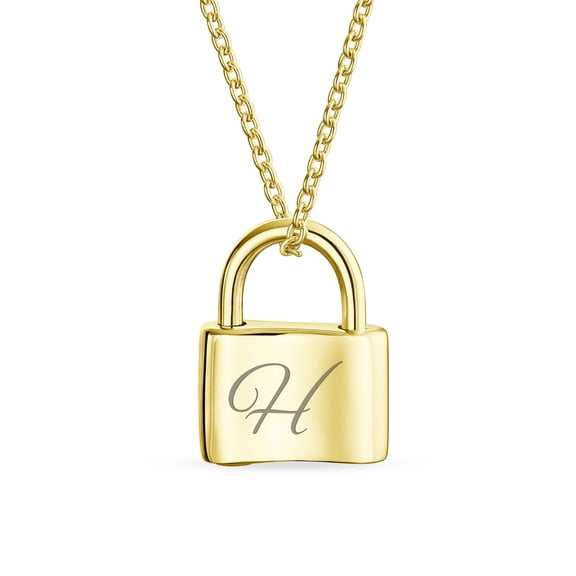 Bling Jewelry Womens H Script Initial Monogram Lock Pendant Necklace Gold 16 Inch