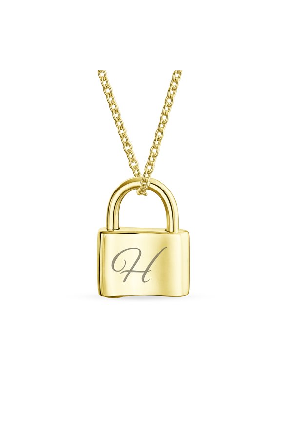 Womens H Script Initial Monogram Lock Pendant Necklace Gold 16 Inch