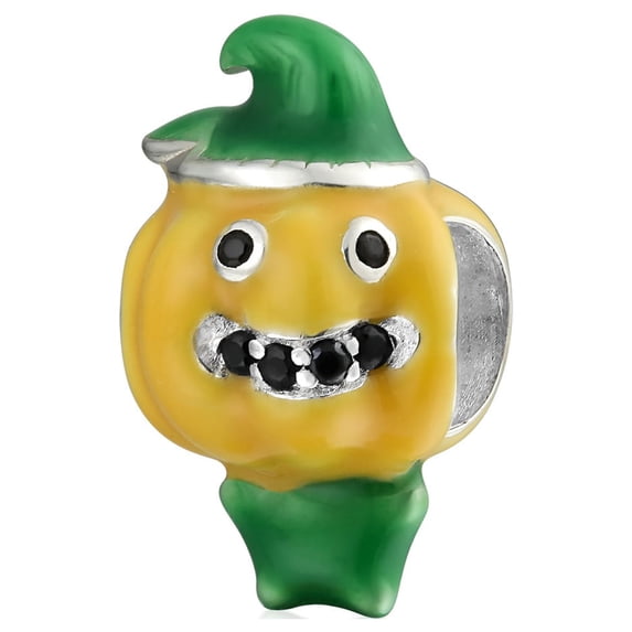 Bling Jewelry Womens Halloween Scarecrow Pumpkin Charm Bead Enamel Sterling Silver for Bracelets