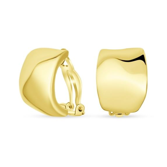 Bling Jewelry Womens Hammered Dome Half Hoop Clip-On Earrings for Non-Pierced Ears