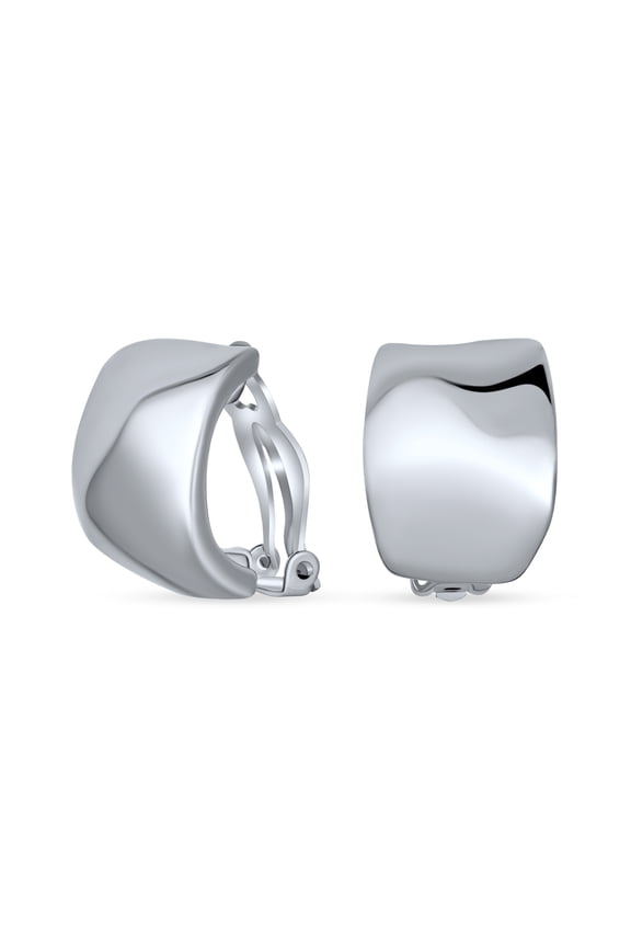 Womens Hammered Dome Half Hoop Clip-On Earrings for Non-Pierced Ears