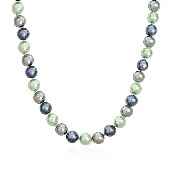 Bling Jewelry Womens Hand Knotted Multi-Color Blue Grey Shell Imitation Pearl Strand Necklace 14MM